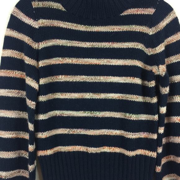 Madewell Blue Striped Wool Sweater XXS Metcalf Mockneck Balloon Sleeve Chunky - Picture 7 of 12